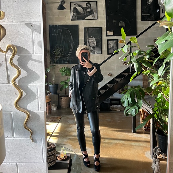 Mango Jackets & Blazers - Mango faux leather moto jacket w/ pink satin lining